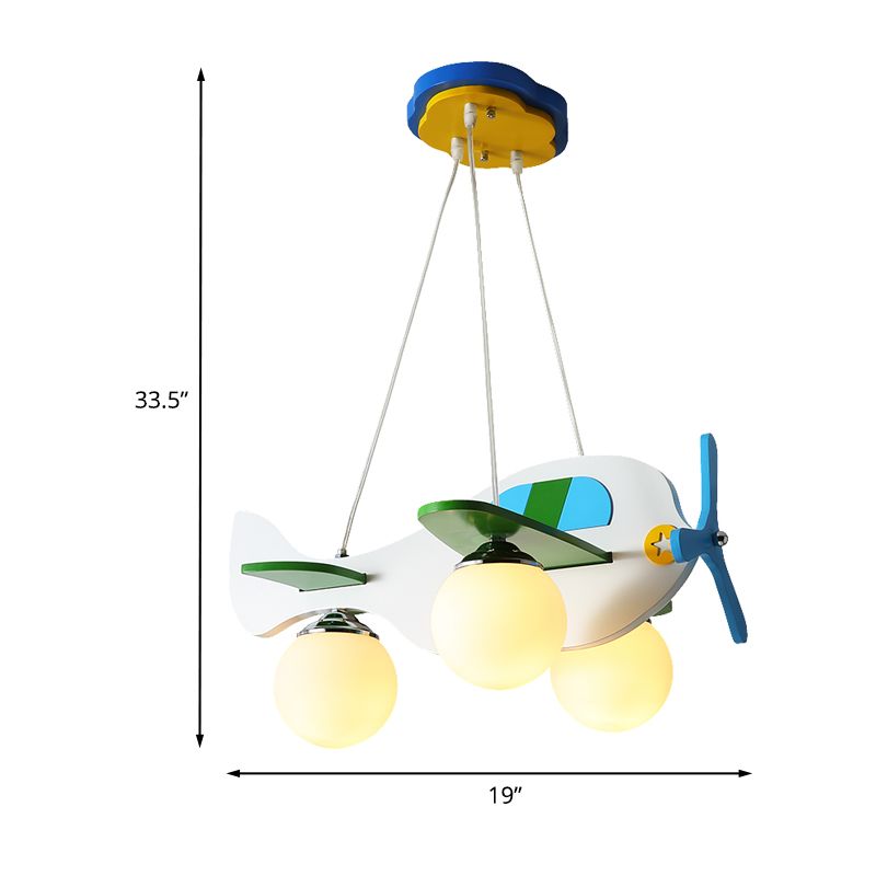 Éclairage de suspension en avion bleu enfants 3 ampoules Ivory Glass Multi Light Pendant pour les enfants chambre à coucher