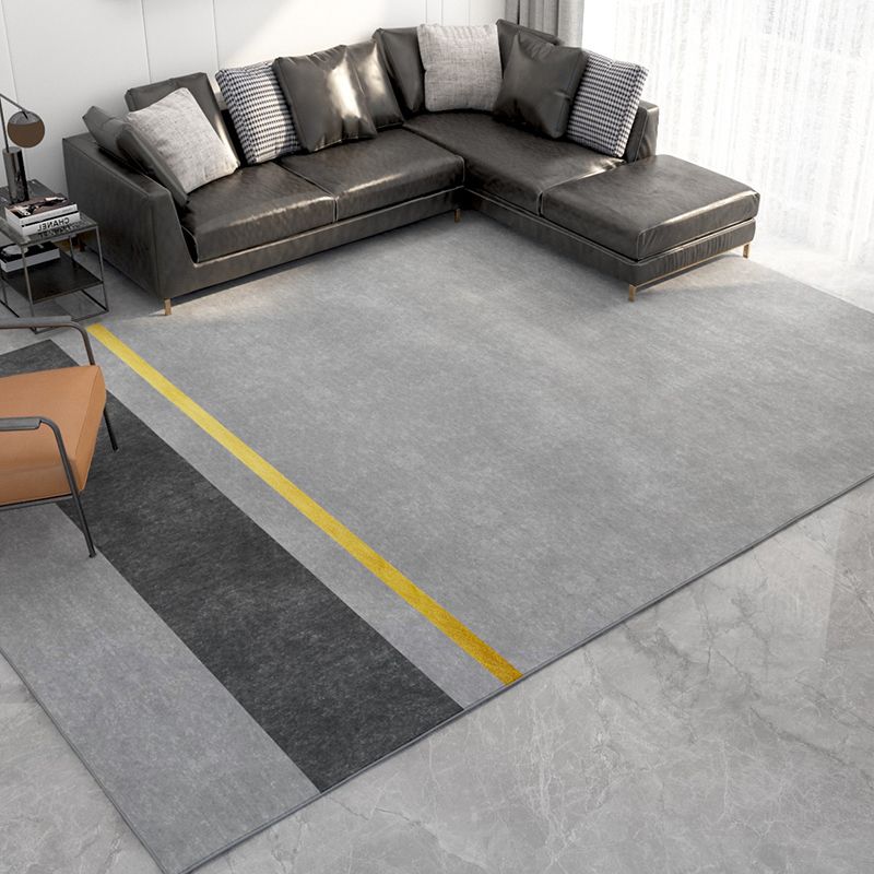 Black Modern Rug Polyester Striped Indoor Rug Non-Slip Backing Rug for Living Room