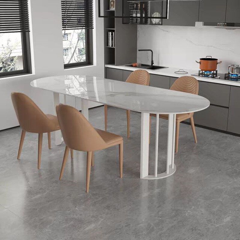 Sintered Stone Top Table with Double Pedestal Modern White Table for Restaurant