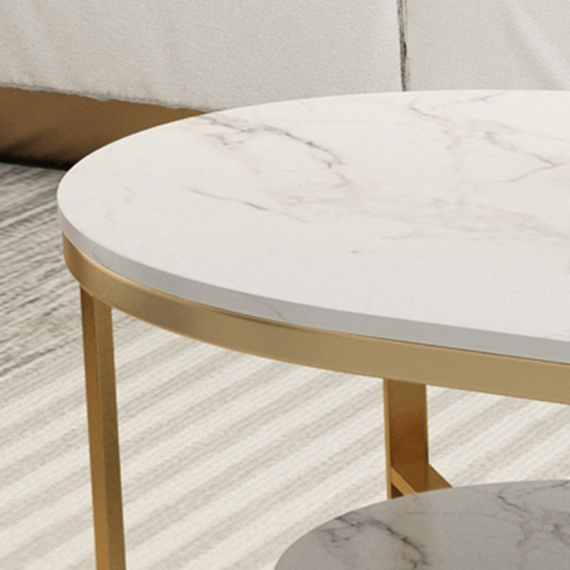 4 Legs Cocktail Table Shelf Included Oval Stone Coffee Table