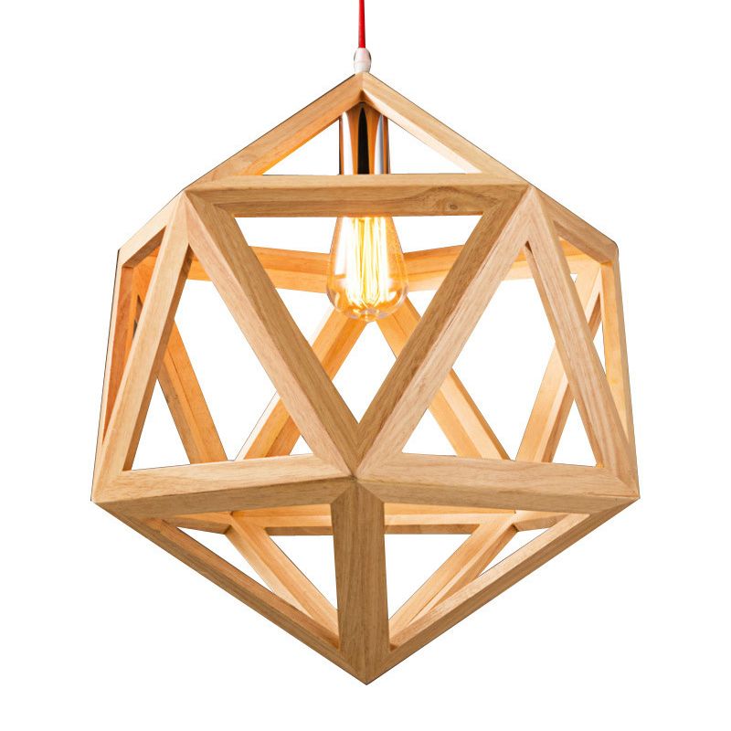 Unique Shade Hanging Lighting Modern Style Rubber Wood 1 Light Hanging Lamp for Bedroom