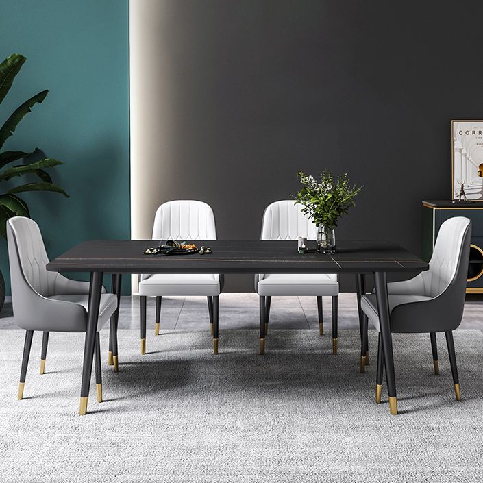 Black Rectangle Dining Table Set 1/2/5/7 Pieces Stone and Metal Dinette Set
