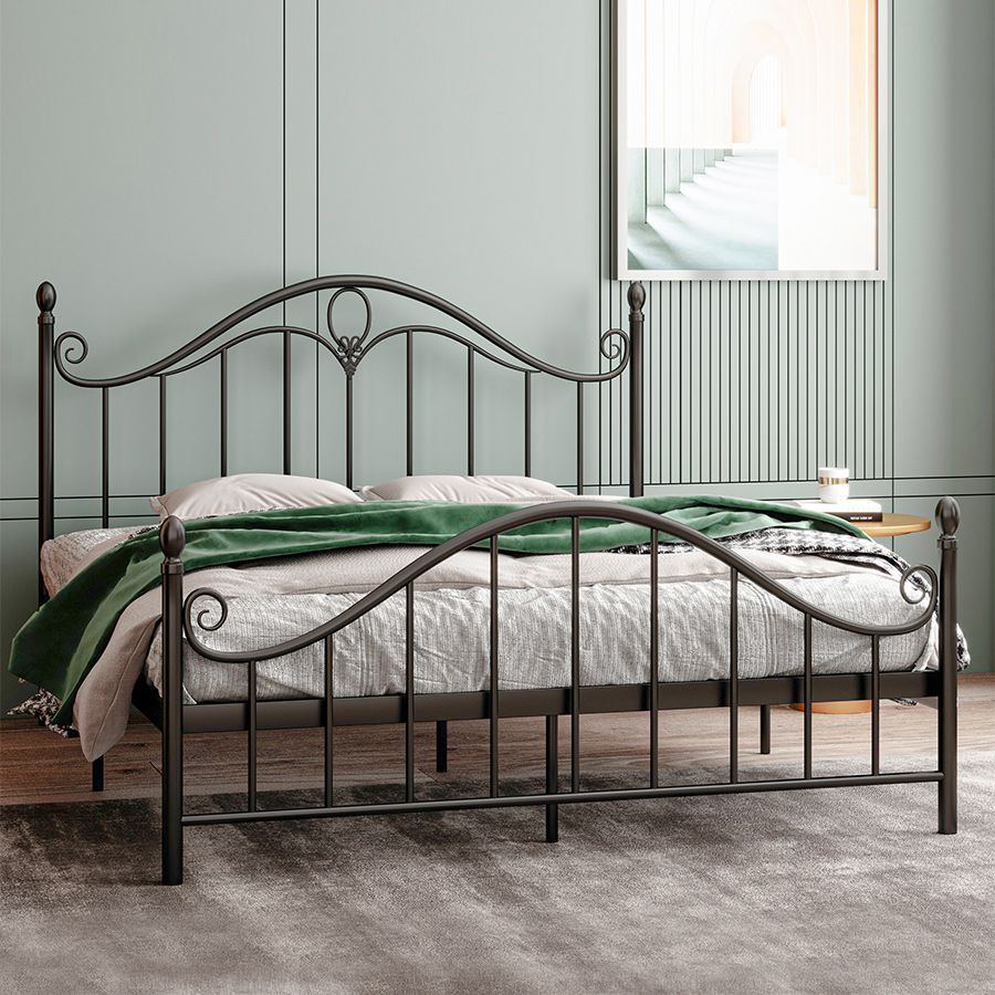 Contemporary Open-Frame Bed Steel Bed Frame with Arched Headboard
