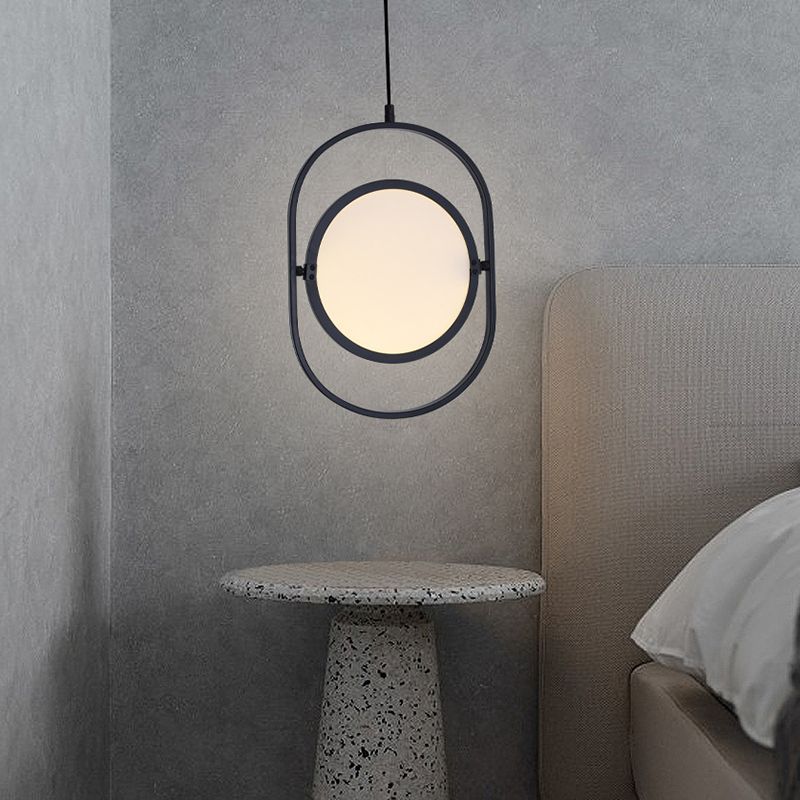 Oblong Bedside LED Pendant Lamp Acrylic Minimalistic Hanging Light Fixture in Black