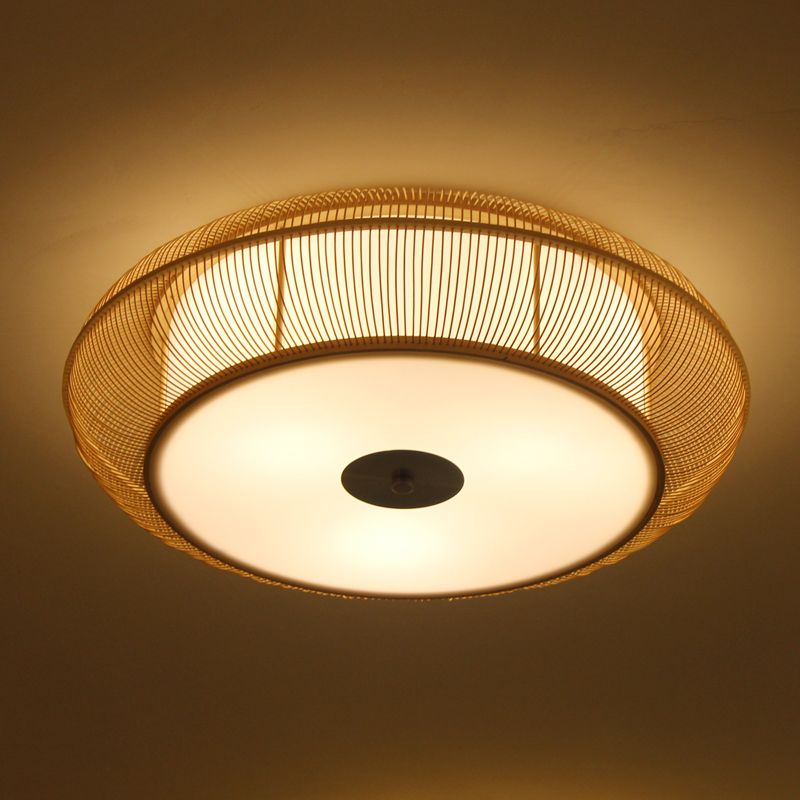 Japanese Curved Drum Flush Mount Ceiling Light Fixture Bamboo Ceiling Flush Mount Lights for Bedroom