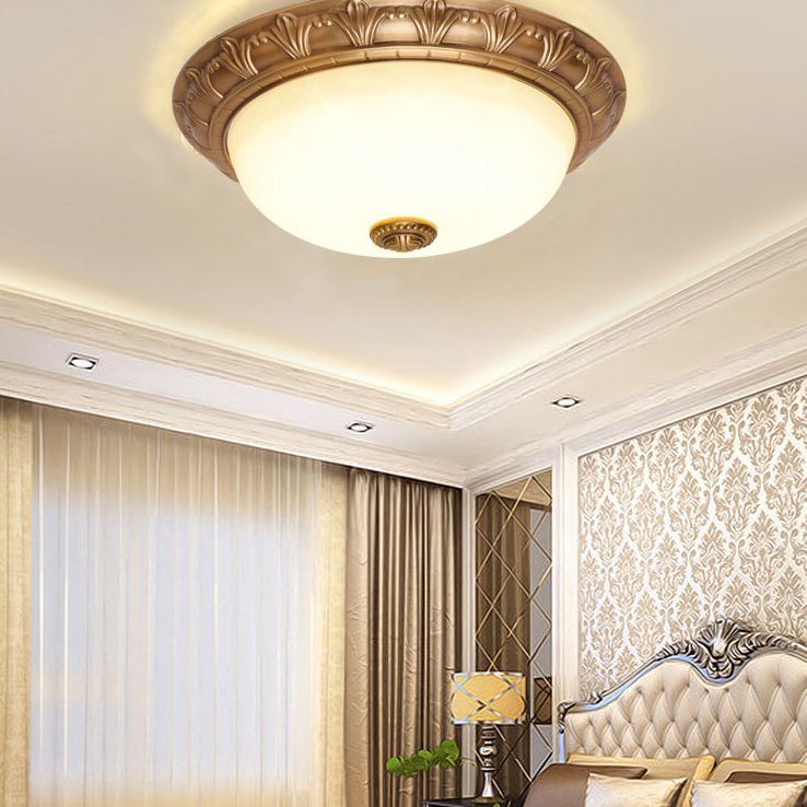 Bowl Flush Mount Light White Glass Traditional Flush Mount Spotlight for Bedroom