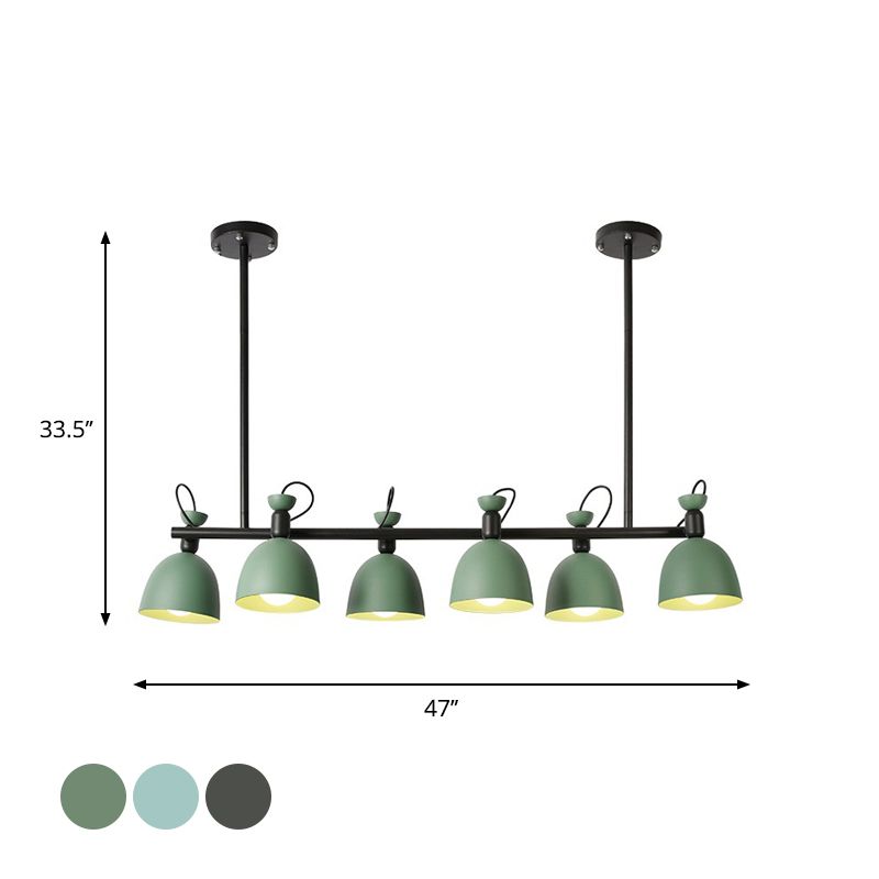Macaron Bell Island Pendant Iron 4/6 Bulbs Dining Room Swivelable Hanging Lamp Fixture in Grey/Blue/Green
