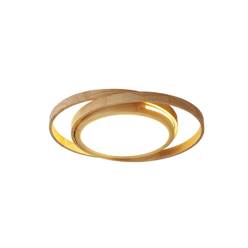 Rings Wooden LED Flush Ceiling Light Nordic Beige Flush Mount Lighting Fixture for Bedroom