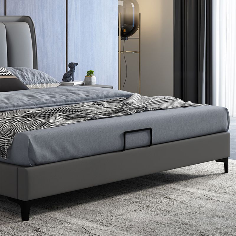 Grey Rectangular Headboard Standard Bed with Wooden Legs Bed