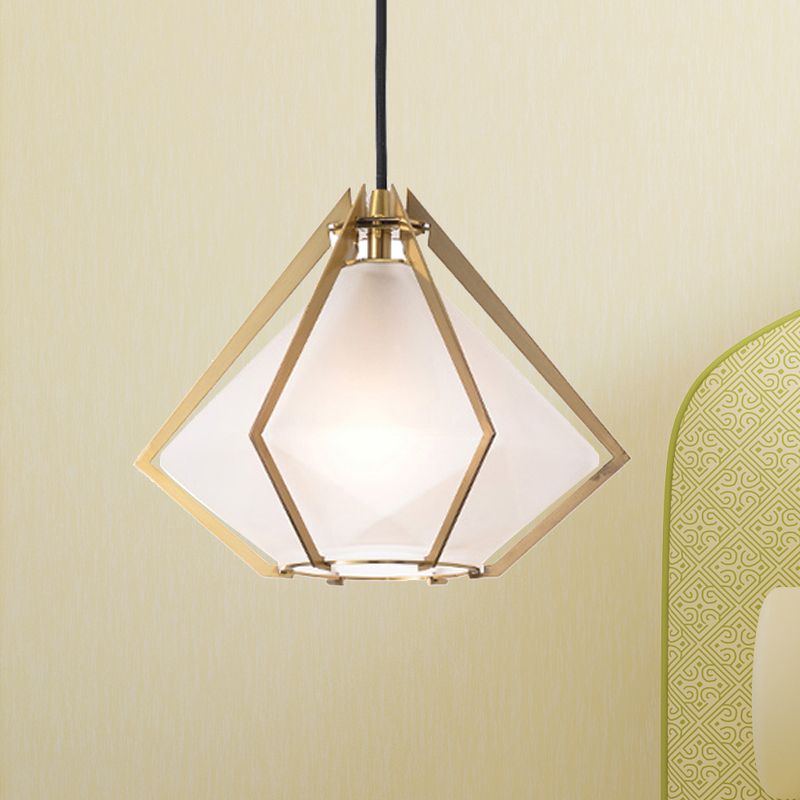 Illuminazione a ciondolo diamante moderno vetro 1 verde chiaro/trasparente/testurizzata a sospensione a sospensione con gabbia di metallo robusta/lineare/a campana