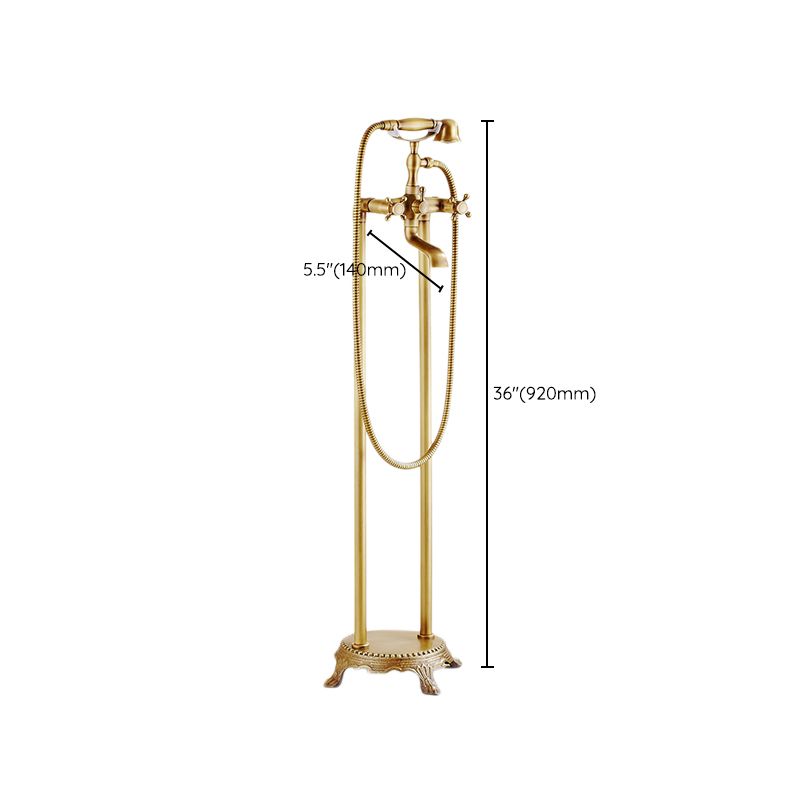 Traditional Floor Mounted Metal Freestanding Tub Filler Double Handles Bathtub Faucet