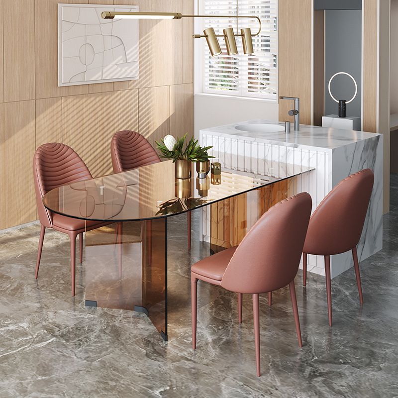 Glass Top Dining Table Modern Dining Table with Double Pedestal Base