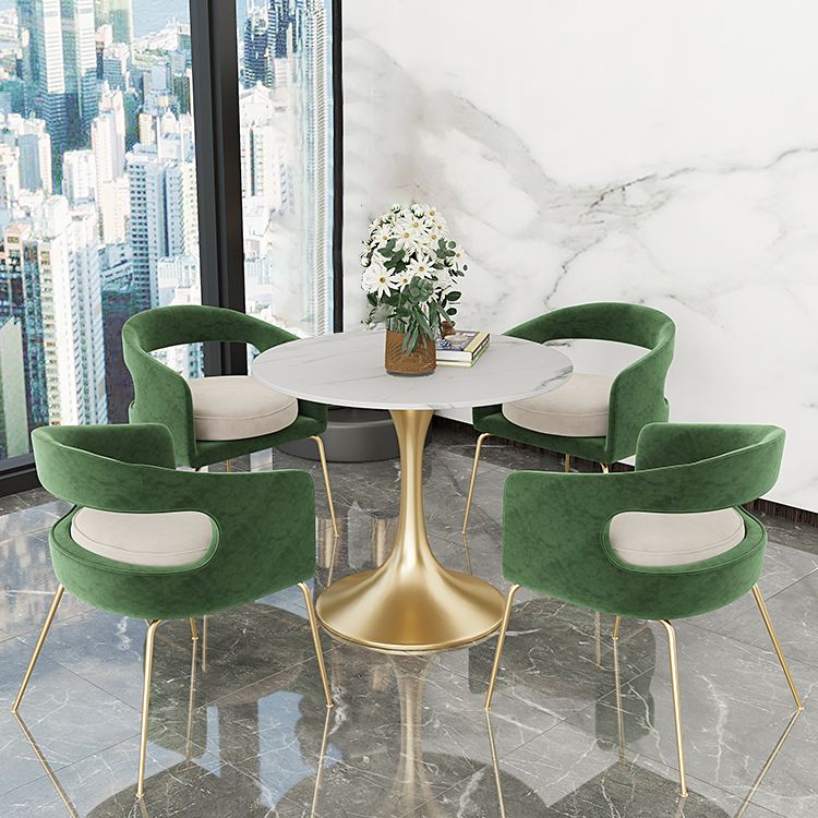 Round Tulip Base Glam Dining Table White Fixed Table of Sintered Stone