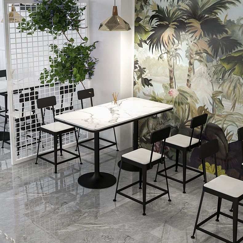 Modern Stone and Metal Dinette Set 1/2/5 Pieces White Table Set for Coffee Shop