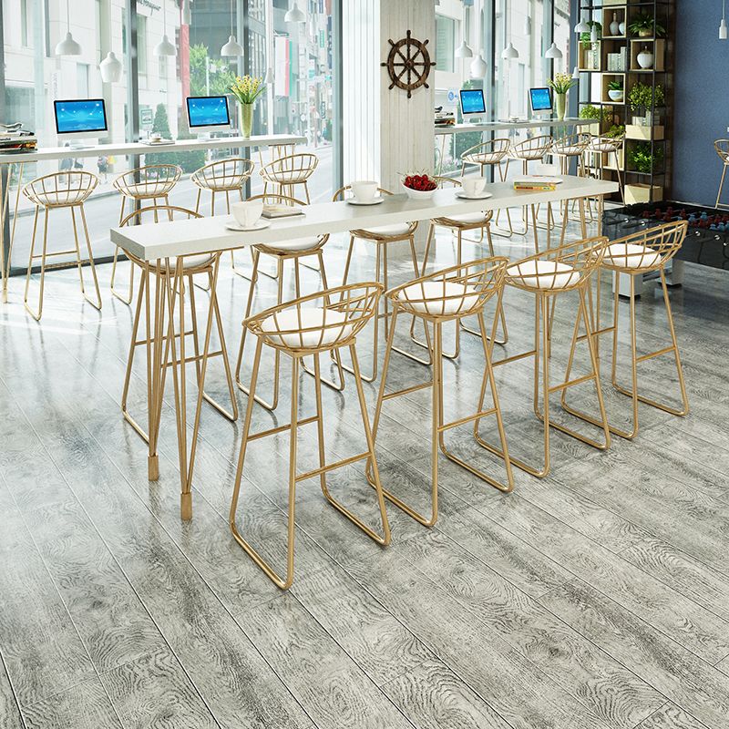 Glam Pine Wood Bar Table Rectangle Table Golden Legs for Milk Tea Shop