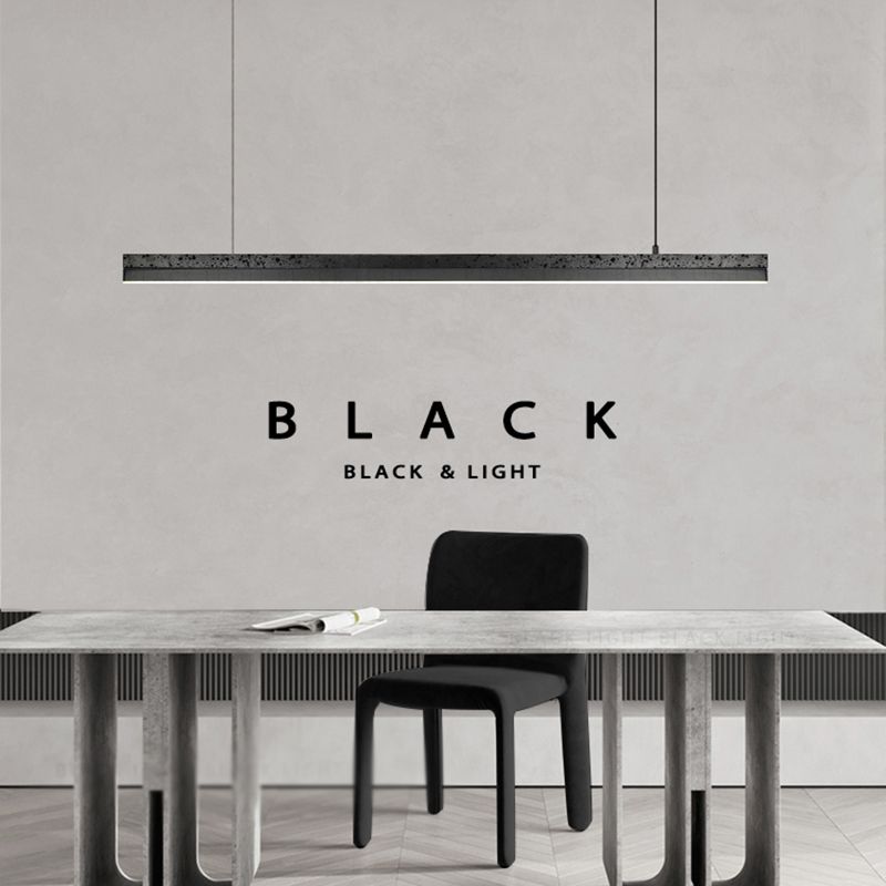 1-Light Island Lighting Postmodern Style Linear Shape Metal Chandelier Lamp in Black