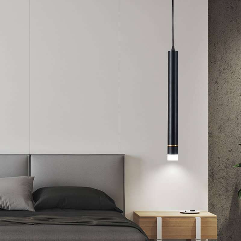 Bedroom LED Pendant Light in Modern Creative Style Wrought Iron Cylindrical Hanging Light with Acrylic Shade