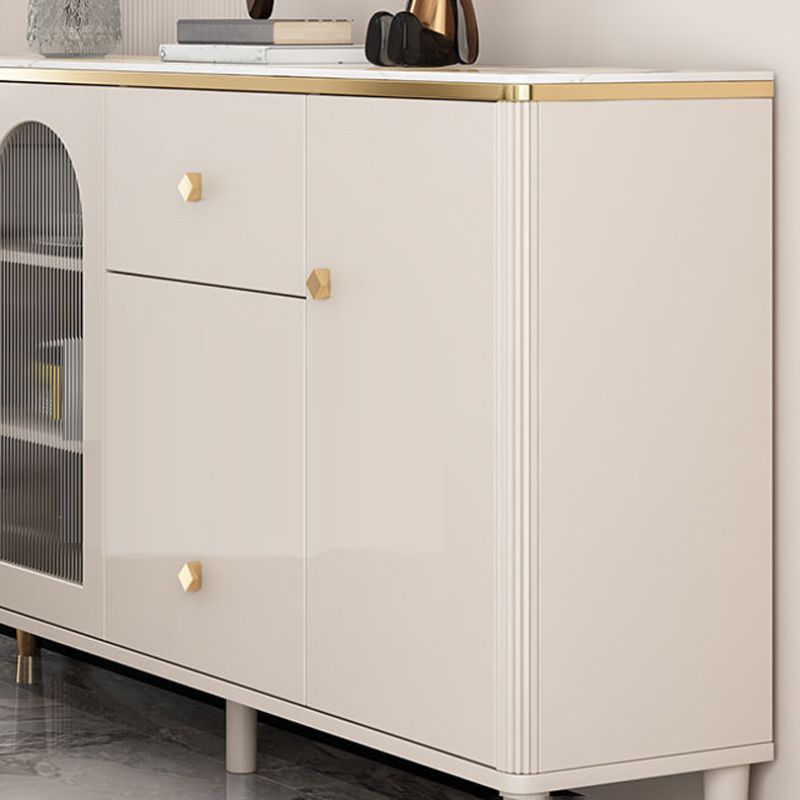 Contemporary Glass Doors Display Stand Wood Hutch Cabinet for Living Room