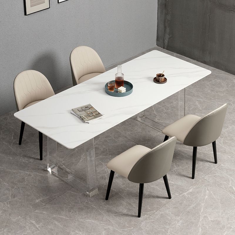 Sintered Stone Top Esstisch Rechteck Esstisch mit Acryl -Doppel -Sockelbasis
