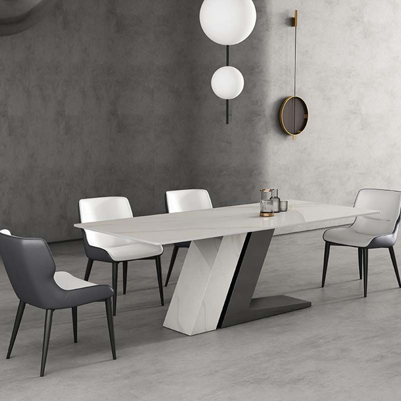 Modern Style Sintered Stone Dining Table Rectangle Table with Metal Legs for Home Use