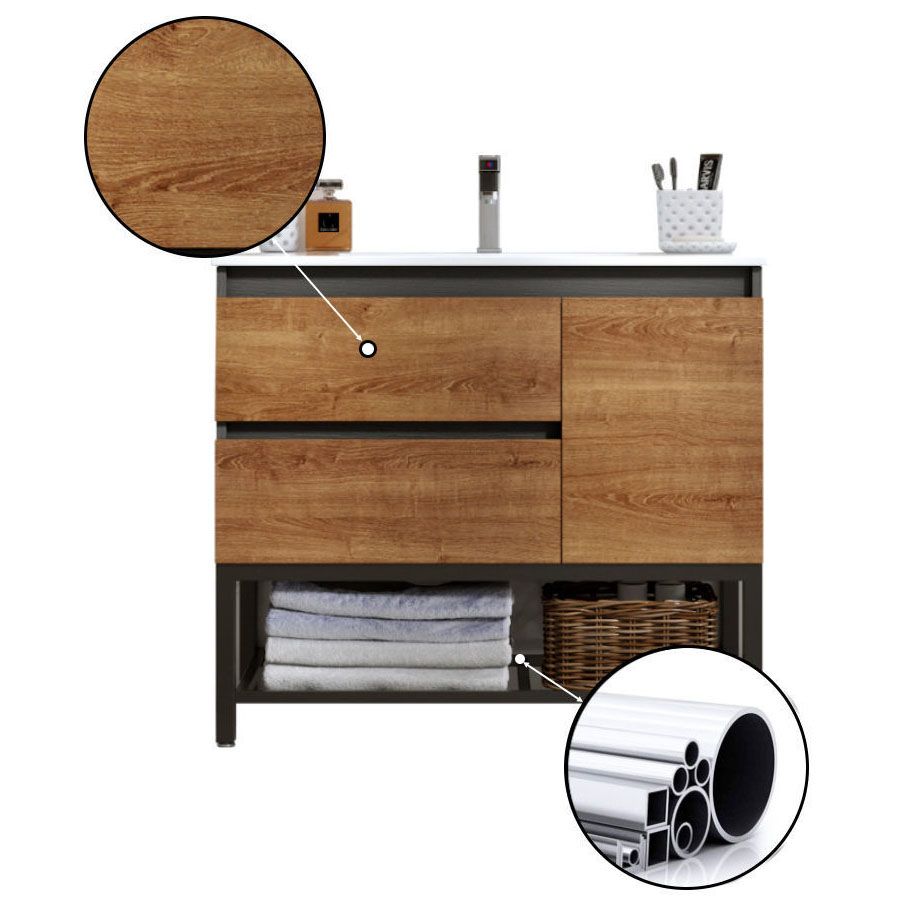 Traditional Sink Vanity Wooden Vanity Cabinet with Mirror Cabinet