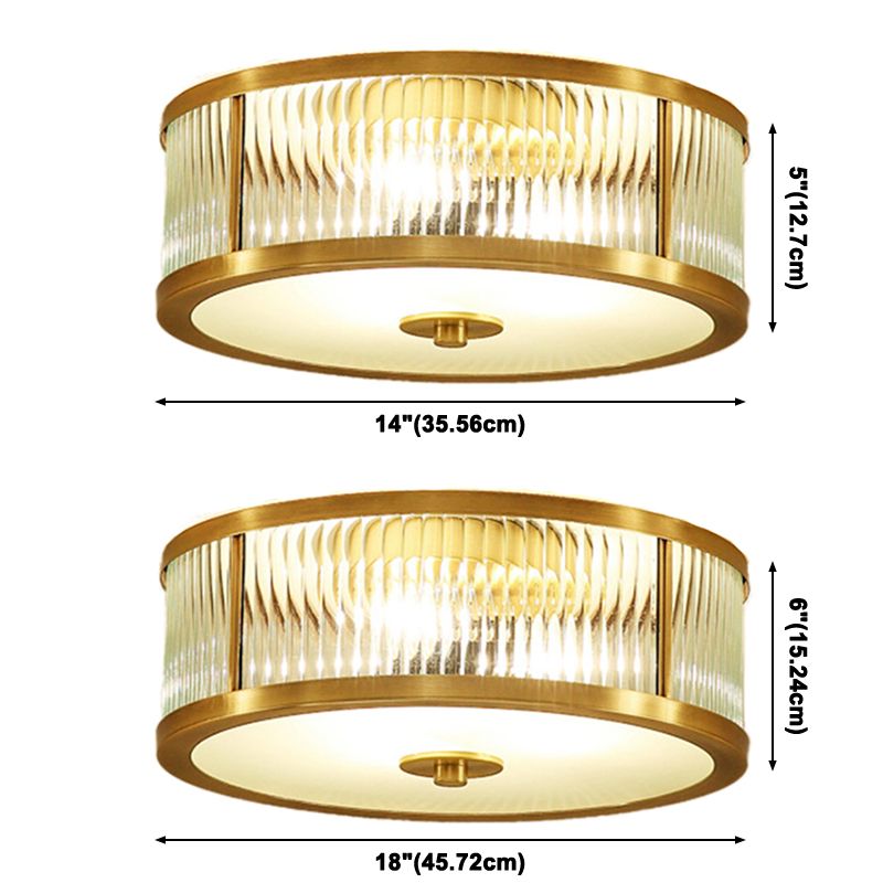 Verre Brass Flush Mount in Colonical Classic Style Copper Circulaire Ceiling Light for Living Room