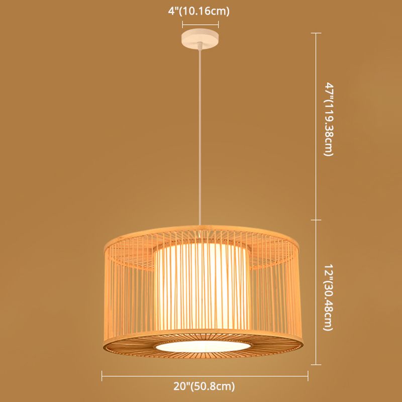 Asian Style Simplicity Hanging Light Bamboo & Imitation Sheepskin Double Shade 1 Light Pendant Lamp