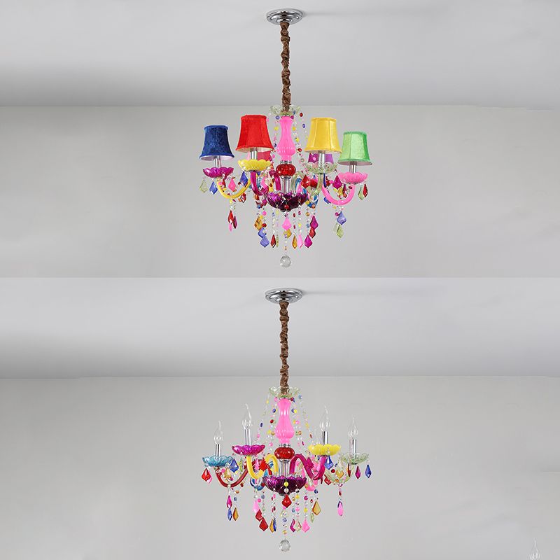 Colorful Candlestick Suspension Lighting Macaron Style Chandelier for Living Room