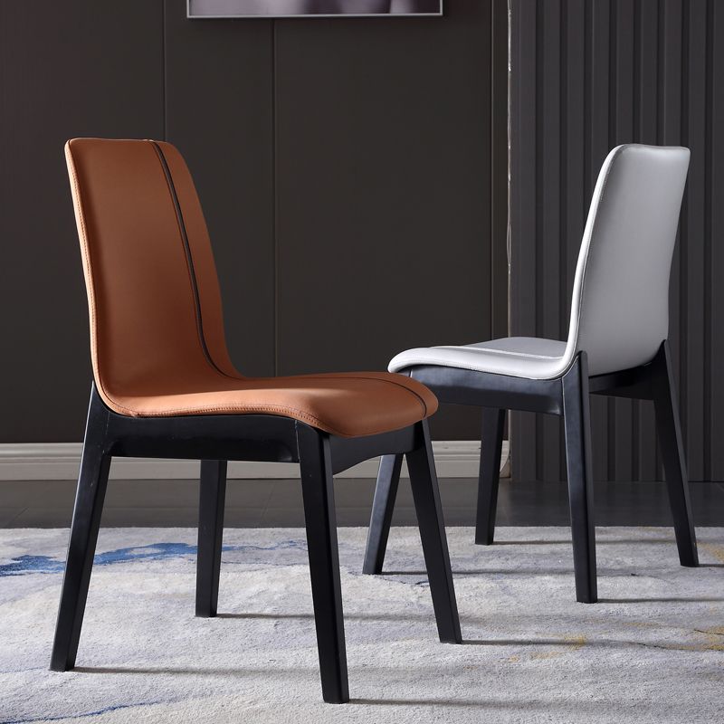 Contemporary Home Side Chair Solid Back Upholstered Wood Dining Room Chair