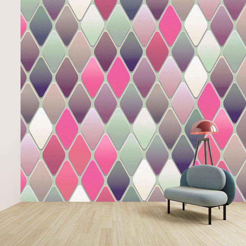 Contemporary Wall Mural Decal Rhombus Pattern Wall Covering for Girl's Bedroom