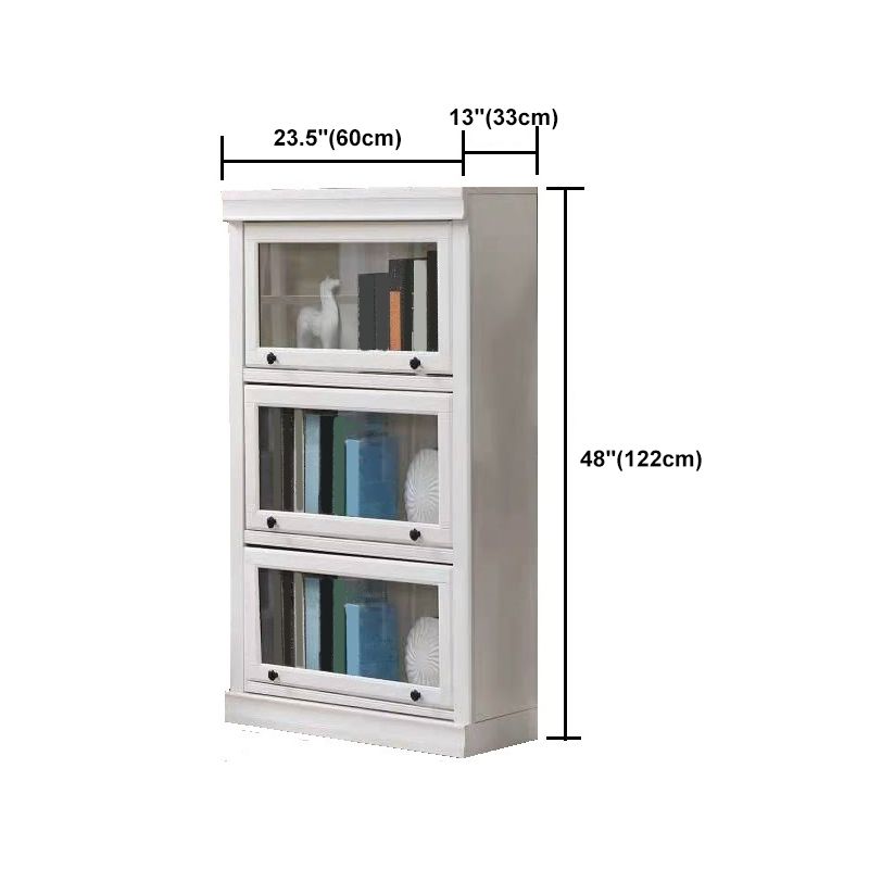 White Vertical Standard Bookcase Solid Wood Bookshelf with Glass Doors