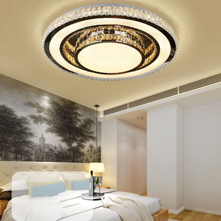 Modern Tiered Flush Mount Lamp Clear and Smoke Grey Crystal Living Room Flush Mount in Chrome