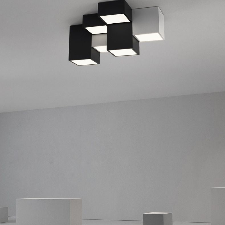 Plafonnier LED noir et blanc dans une simplicité moderne, plafonnier géométrique en fer avec abat-jour en acrylique