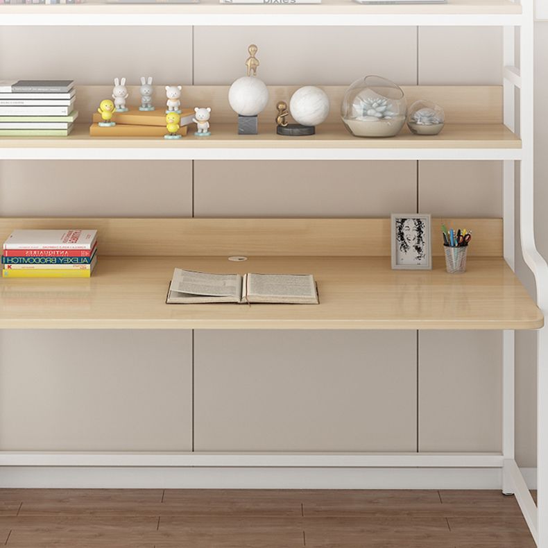 Wooden Writing Desk with Storage Shelves Metal Base Kids Table