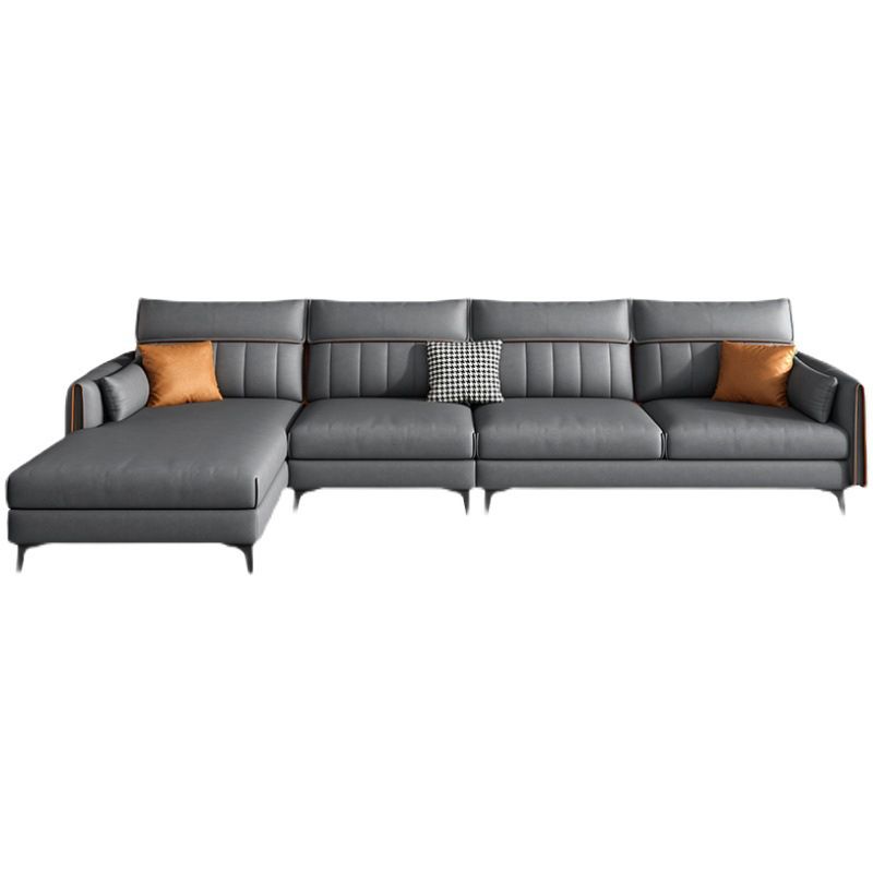 Modern Faux Leather Sectional with 4 Pillows Back for 4 People