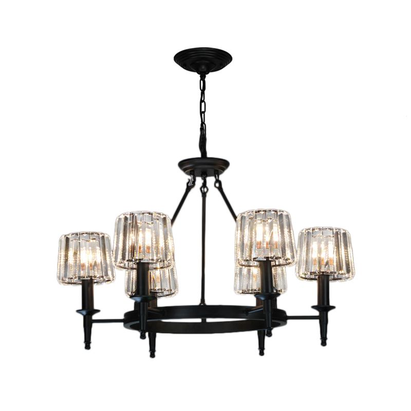 Lámpara de lámpara de círculo Cristal contemporáneo 6/8 Bulbos Black colgante colgante para sala de estar