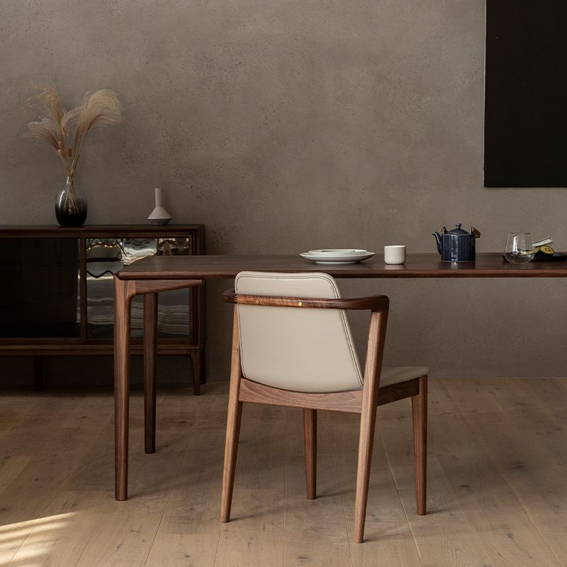 Home Walnut Wood Dining Chair Contemporary Upholstered Arm Chair