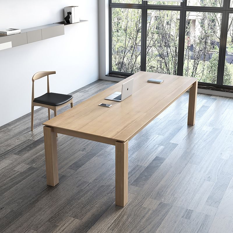 Rectángulo 4 patas Mesa de comedor de mediados de siglo Mesa fija de madera sólida para cocina