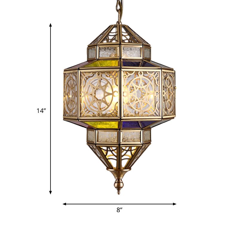 Brass Octagon Hanging Lamp Antique Metal 1 Bulb Ceiling Pendant Light with Adjustable Chain