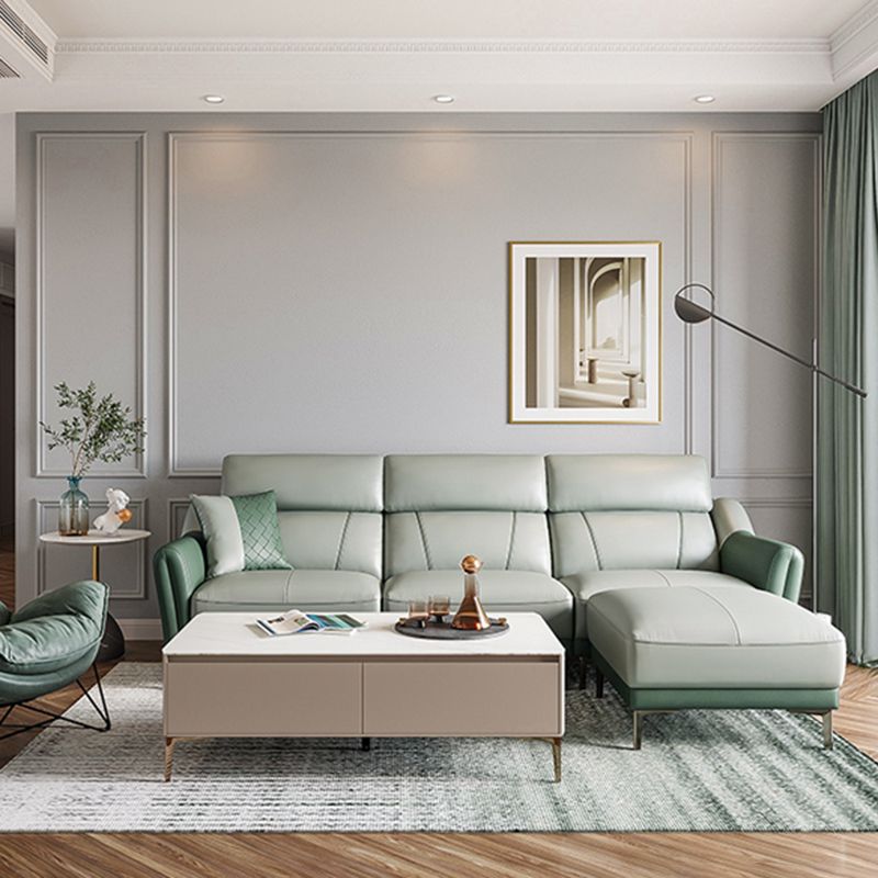 37.8"W Genuine Leather Square Arm Sectionals Sofa, Modern Chesterfield Sectionals