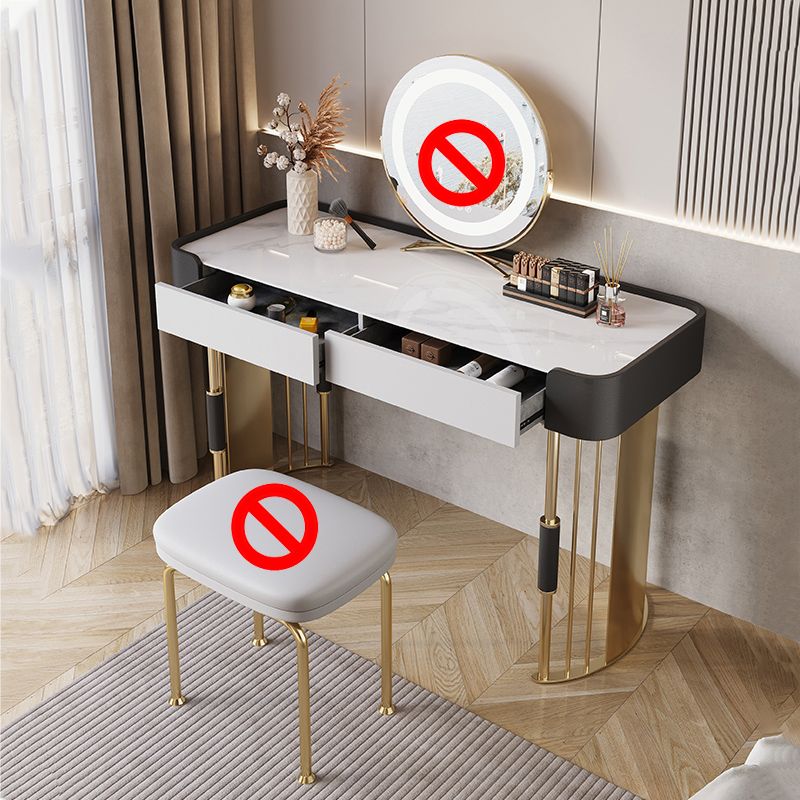 2-piece Vanity Table Set with Padded Stool Stone Top Make-up Vanity