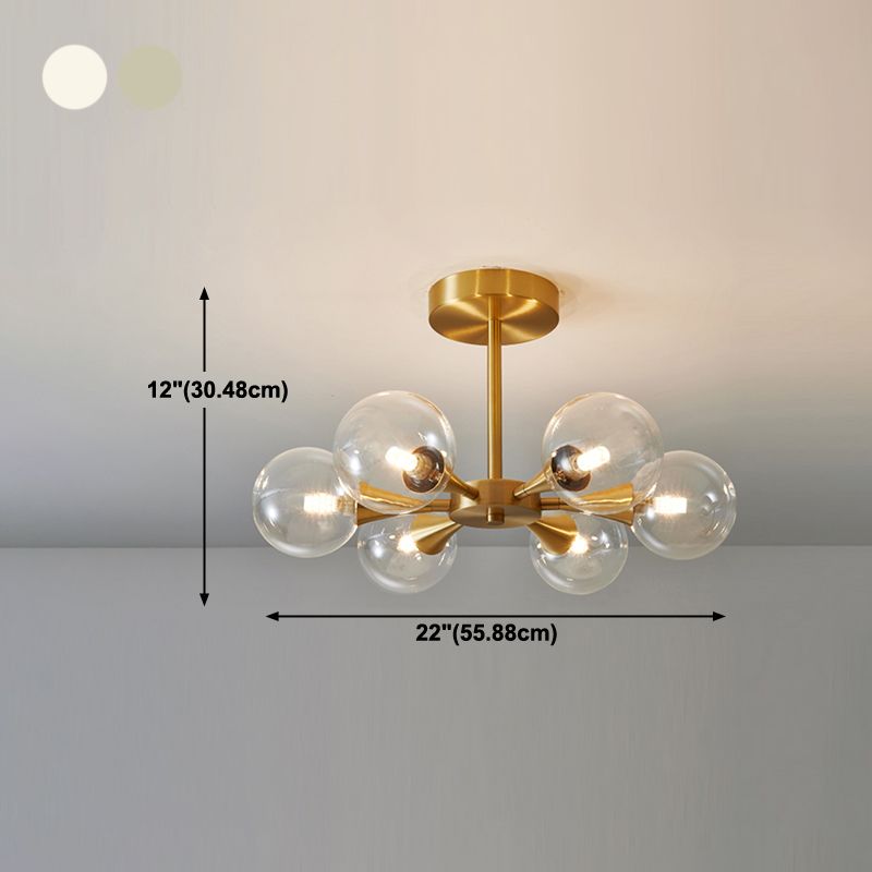 Contemporary Sphere Flush Light Fixture Glass Flush Mount Ceiling Fixture in Gold