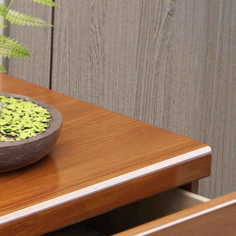 Contemporary Rubber Wood Storage Chest Home Brown Chest with Drawers