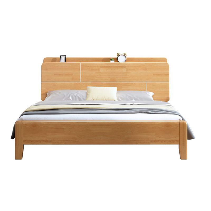 Modern Solid Wood Panel Bed Natural Standard Bed with Headboard