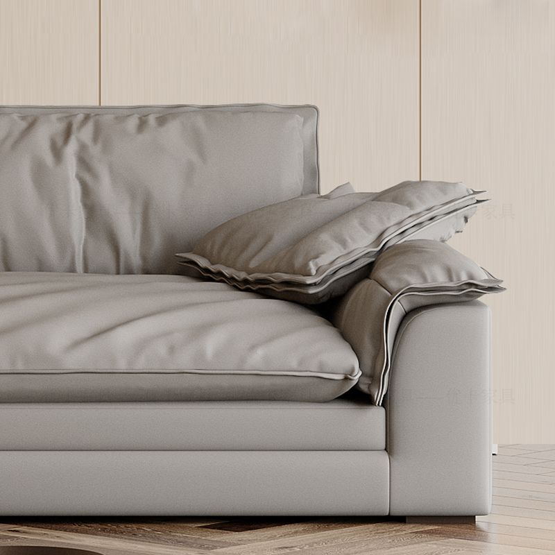 Grey Contemporary Faux Leather Pillow Top Arm Sofa with Loose Back for Living Room
