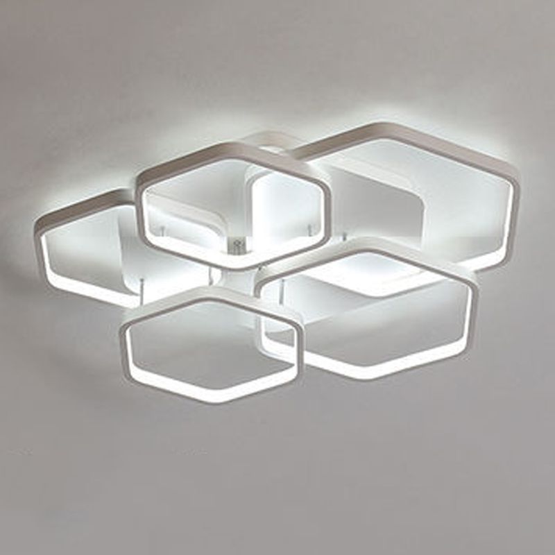 Luminaire encastré hexagonal moderne en métal, plafonnier encastré en blanc