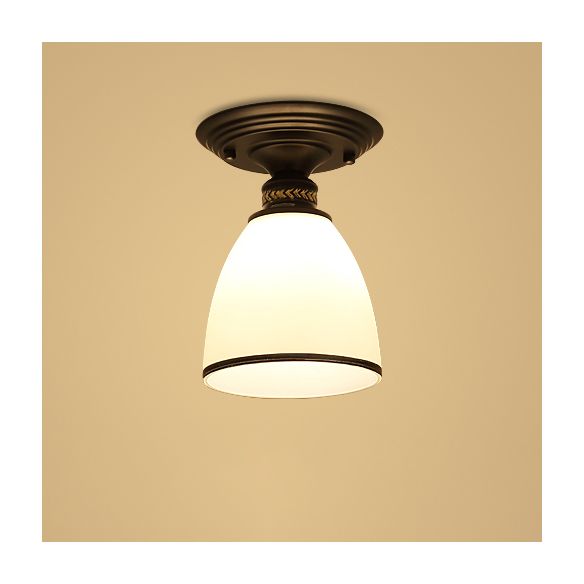 Black Close to Ceiling Light Simple-Style Glass Shade Semi Flush Mount Ceiling Light