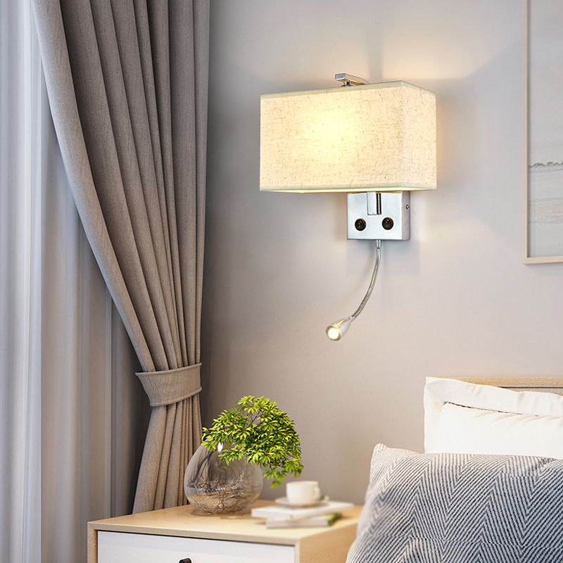 Metal Modern Adjustable Wall Sconce Rectangle Wall Light with Fabric Shade for Bedroom