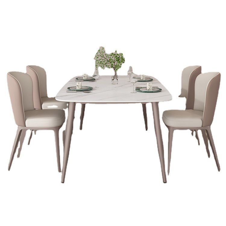 Nordic 1/2/5/7 Pieces Rectangle Dining Set Sintered Stone Dining Table with Leather Chairs