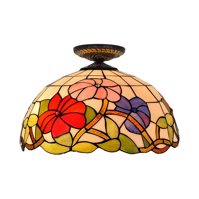 Tiffany pivoine encastré 1 ampoule verre coloré bronze lampe d'éclairage près du plafond, 12 "/ 16" de large